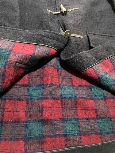 VTG Brooks Brothers Navy Blue Wool Plaid Lined Duffle Made In England Size 46 Y7 - Picture 4 of 6