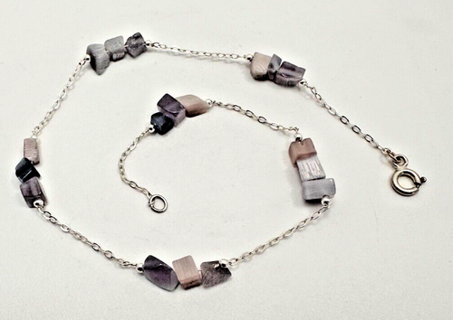 Sterling Silver .925  ~  Purple Tones Chatoyant Glass 11" Anklet Ankle Bracelet - Picture 4 of 9