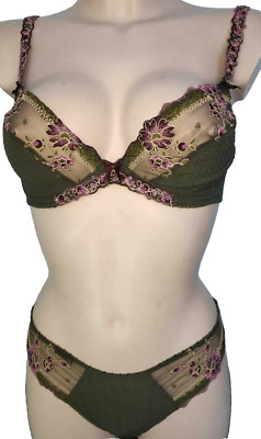 Felina Conturelle 80688 Bügel BH Gr.75C UK34C OLIVE Grün + Lila + String S Gr.38