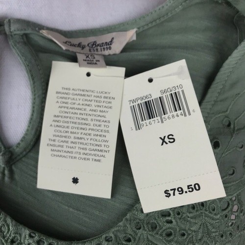 Abito Lucky Brand verde con occhielli ricamati senza maniche casual estivo spiaggia XS nuovo con etichette - Foto 5 di 6