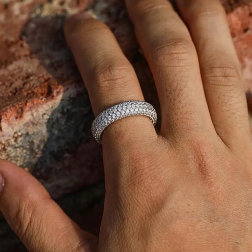 Brilliant Cut VVS Moissanite Studded 925 Silver Fully Iced Out Band Ring For Men - Picture 6 of 7