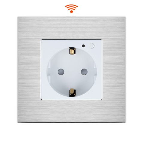 Enchufe WiFi 1 compartimento Schuko empotrado WiFi Tuya aluminio plata Luxury-Time - Imagen 3 de 8