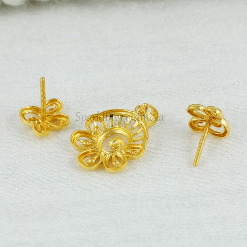 22k Gold Pendant Earring Set Handmade 22kt Hallmark Gold Women Pendant - Picture 6 of 6