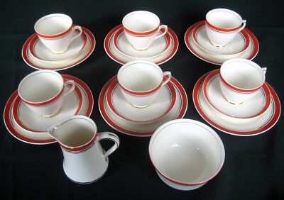 Vintage Phoenix Geschirr Teeservice Thomas Forester rot & gold 20 Teile Tassen Teller #25
