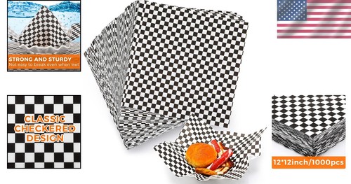 Classic 12x12 Inch Black & White Checkered Wax Deli Paper for Food Baskets - Picture 2 of 9