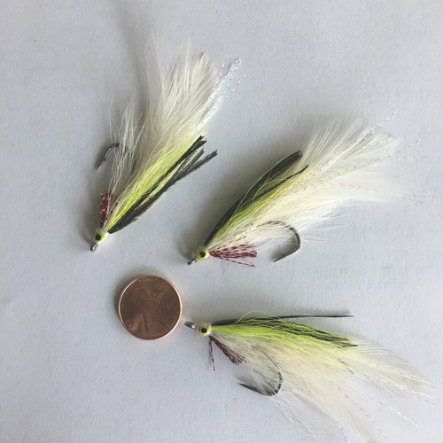 Saltwater LEFTY'S DECEIVER GREEN/WHITE FISHING FLY ~ Size 2 ~ Three (3) Flies