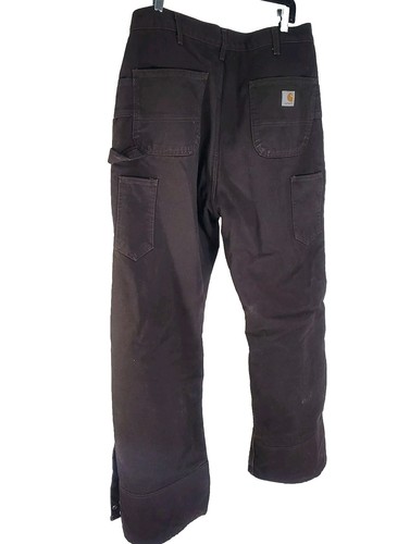 Carhartt Quilt Lined Womens 14x32 Brown Double Knee Pants 36x31 Zip Leg WB194 C9 - Picture 2 of 19