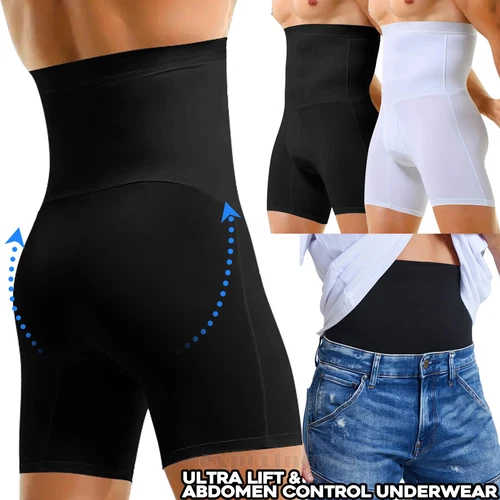 Mens High Waist Boxer Shorts Tummy Slim Body Shaper Girdle Compression Pants - Picture 1 of 29
