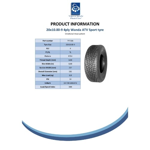 20x10.00-9 Opona ATV Quad Wanda P354 E Oznaczona Road Legal 4ply Tylna opona - Zdjęcie 7 z 9