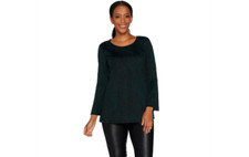 H by Halston Knit Jacquard Scoop Neck Bell Sleeve Tunic Dark Emerald M A298840 J