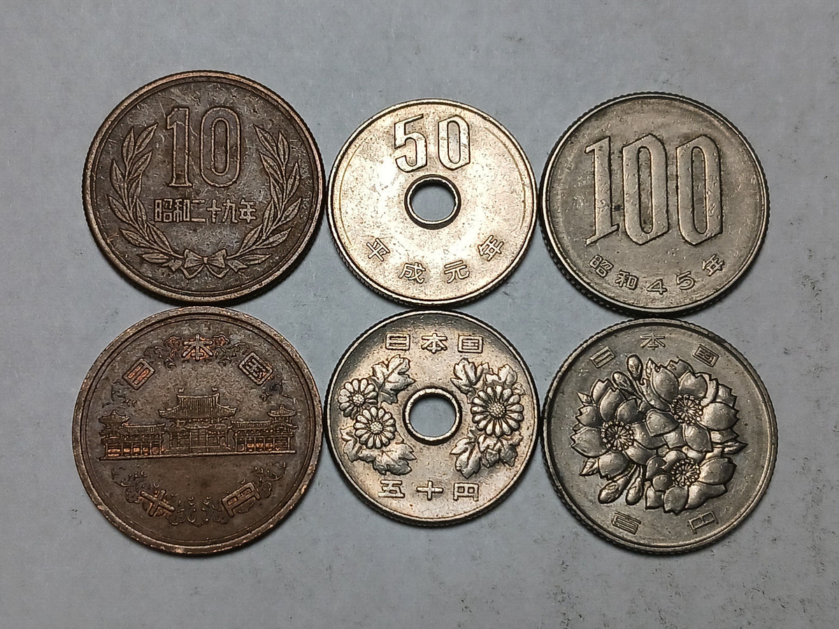 Lot of 3x Coins of Japan - 10, 50 and 100 Yen Random Dates