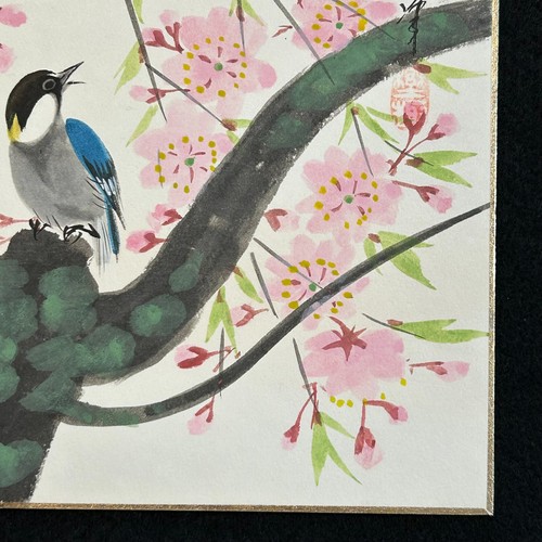 JAPANESE VINTAGE WATERCOLOR PAINTINGS SHIKISHI "sparrows" #2010 - Picture 5 of 14