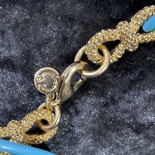 32" Necklace: Turquoise Color Links Connected by Textured Gold Links in Figure 8 - Picture 7 of 10