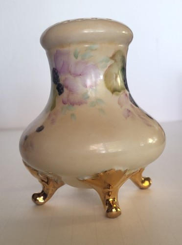 Antigua coctelera de azúcar de porcelana de 3 patas HP moras pies dorados 4,5" de alto bonita - Imagen 3 de 10