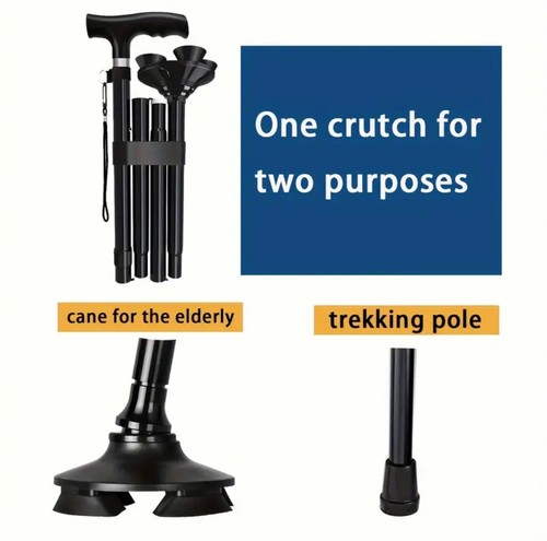 Bronze Adjustable & Portable Walking Stick – Foldable Elderly Crutch with Stable - Picture 2 of 6