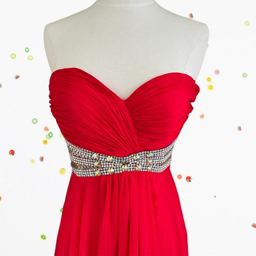 Tiffany Maxikleid rot Chiffon Gr. 2 trägerlos Herzausschnitt Feenkleid neu LESEN - Bild 3 von 14