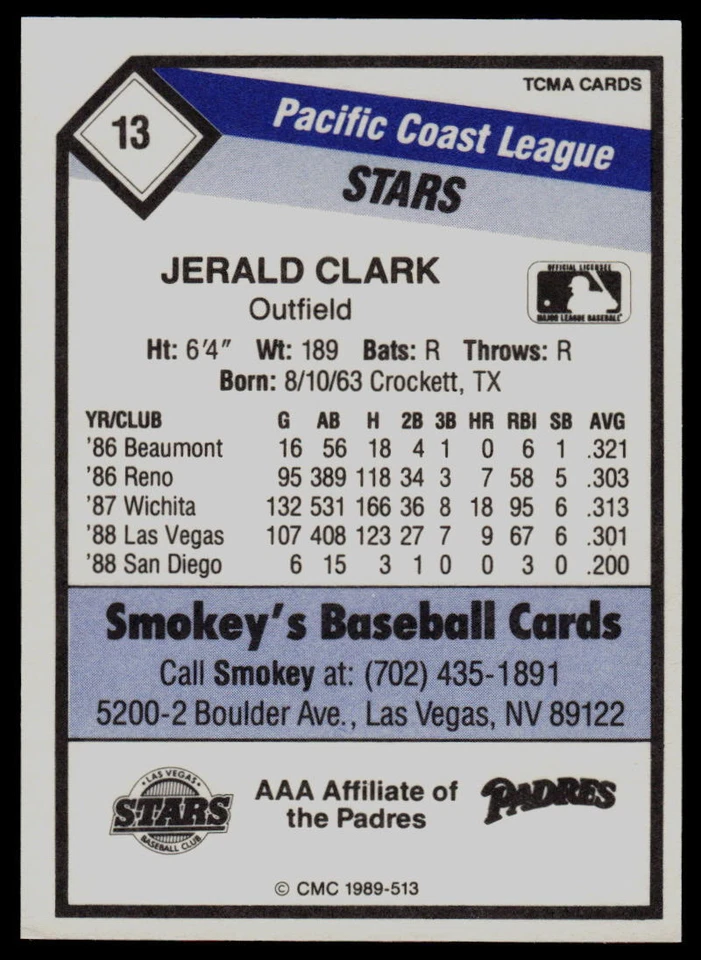 1989 CMC Jerald Clark Las Vegas Stars - Image 2 of 2
