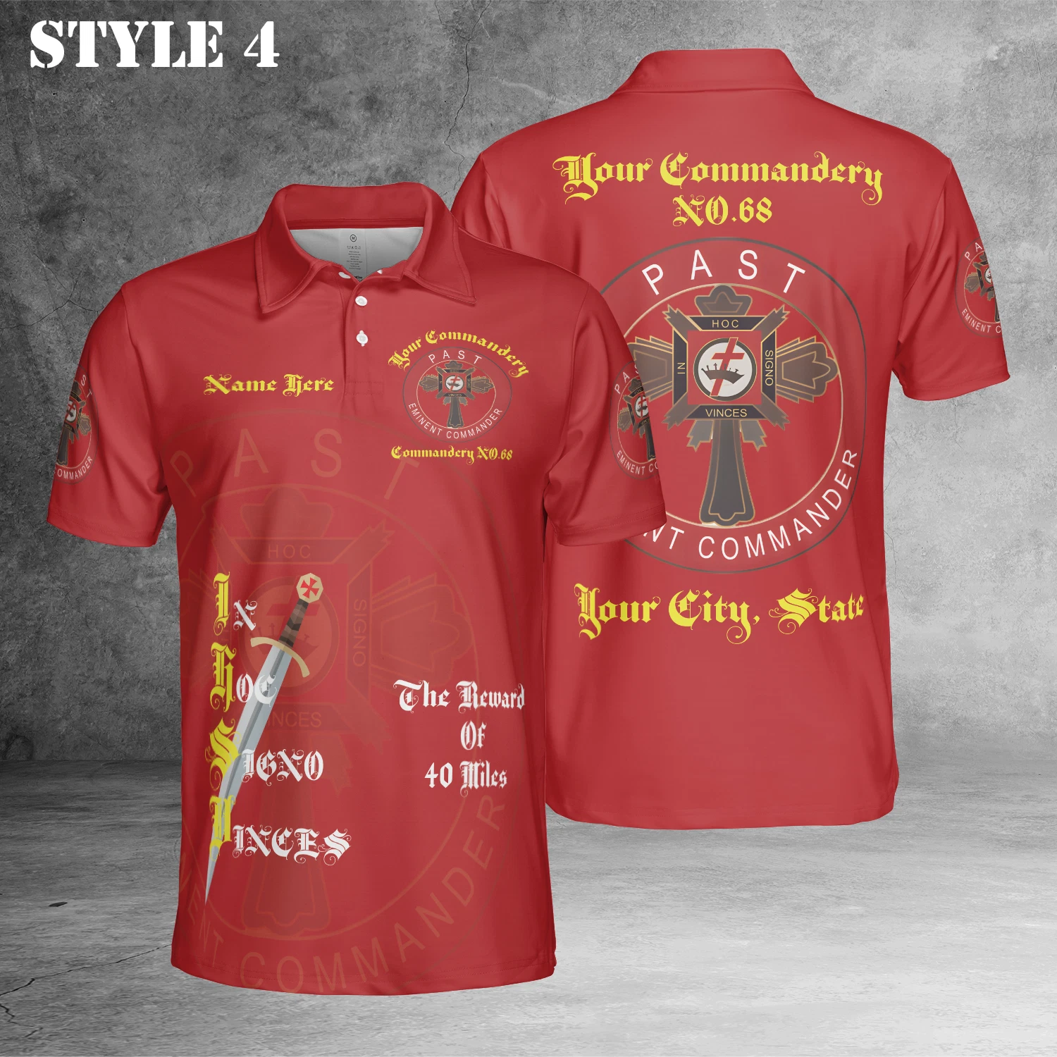 Customize Name Masonic Knights Templar Past Eminent Commander 3D Polo