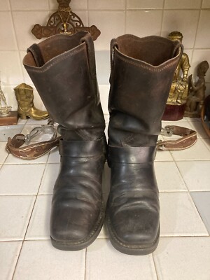 VINTAGE COOL LOOK BLACK DISTRESSED DINGO ENGINEER SQUARE TOE HARNESS BOOTS 8.5 D