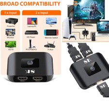 New 8K 60HZ/4K 120HZ HDMI 2.1 Cable Switcher Splitter HUB 2 in 1 out Adapter