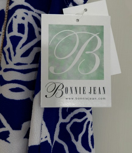 NWT Bonnie Jean Girls Size 4 Shift Dress White Blue Roses Faux Pearl Necklace - Picture 3 of 10