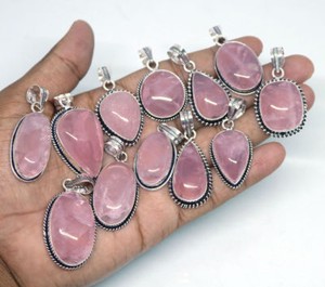 Rose-Quartz-Gemstone-Wholesale-Lots-1pcs-925-Sterling-silver-Handmade-Pendant