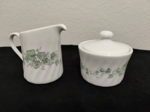 New Without Box Corelle Callaway Green Ivy Swirl Sugar Bowl & Cream Creamer