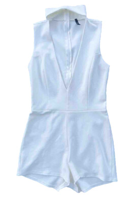 Blanc Women s White Knit Cutout Mock Neck Romper Size M