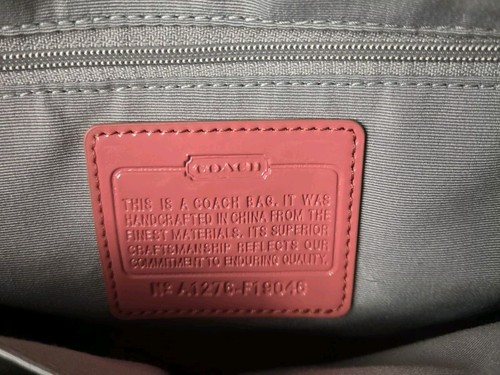 NWT Coach Signature Stripe Canvas Tote Shoulder Handbag Purse F19046 Khaki Coral - Picture 4 of 5