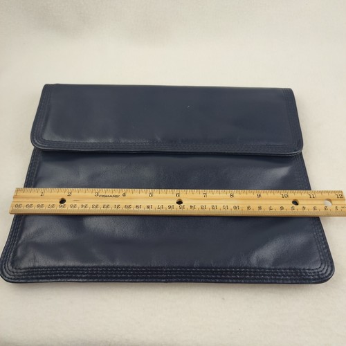 Vintage Navy Blue Clutch Purse BOHO Snap Shut Gold Accents 11" x 8.5" Korea - Picture 6 of 7