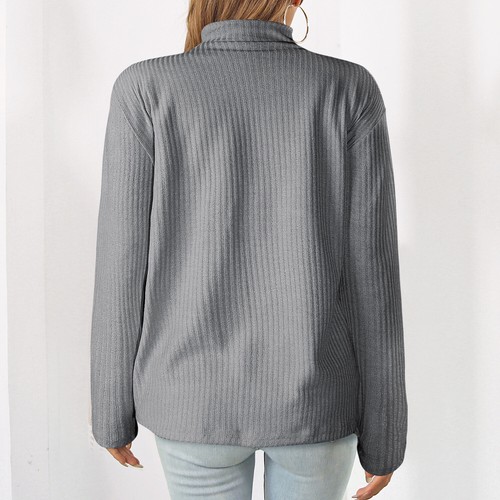 Women’s Casual Long Sleeve Half Zip Pullover Sweaters Solid V Neck Collar Top - Picture 24 of 41
