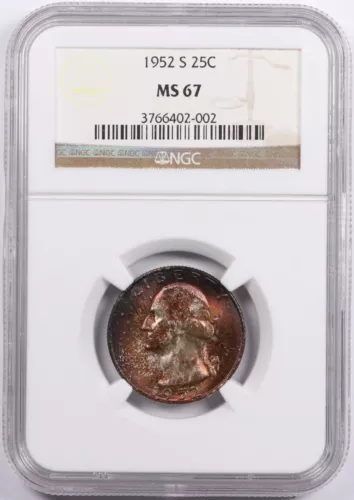 1952-S Washington Quarter Silver 25C NGC MS67 Toned