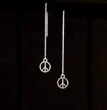 "IAJ" PEACE SYMBOL STERLING SILVER Ear Threads Threader Earrings
