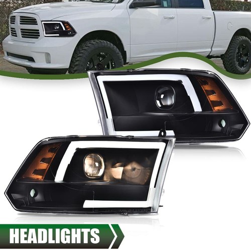 [LED Tube] DRL Fit For 09-18 Dodge Ram 1500 2500 3500 Black Projector Headlights - Picture 1 of 12