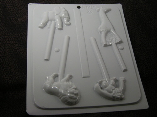 HARD CANDY ZOO ANIMALS #1 (Elephant,Giraffe,Lion,& Monkey) SUCKER MOLD- HS-11129 - Picture 1 of 2