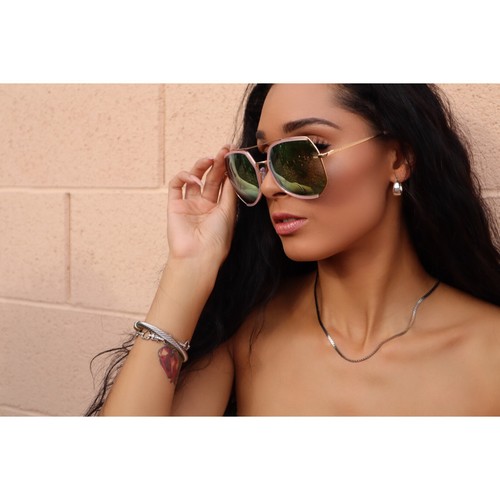 NOT YOUR MIRROR MIRRORED SUNGLASSES, Pink Frame and Multi Color Lens - Picture 4 of 6