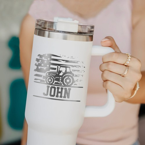 Personalized Tractor 40oz Tumbler With Handle, Custom Tractors Driver Tumbler - Picture 5 of 14