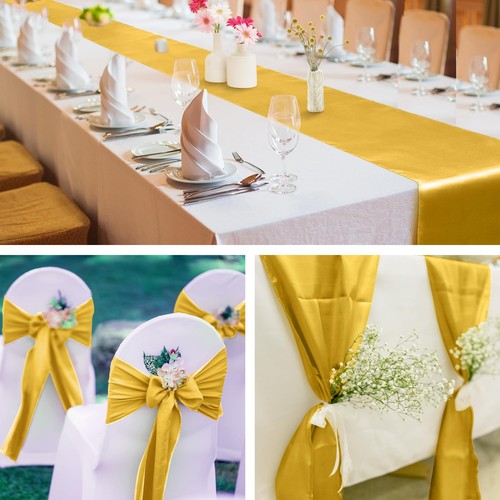 Satin Table Runner Golden Long Bright Silk Wedding Banquet 12x108 4 Pack - Picture 6 of 6
