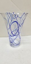POLAND ART GLASS COBALT BLUE RAISED ABSTRACT SWIRL VASE 9 1/2"