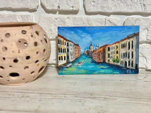 Italien Venedig ORIGINAL Ölgemälde Gondel Kunst Stadtbild Gemälde strukturiert - Bild 6 von 8