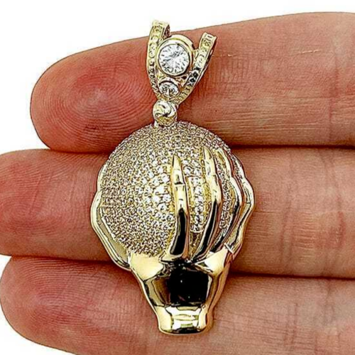 14K Yellow Gold 5Ct Brilliant Globe Hand Pendant 1.6" - Bild 1 von 5