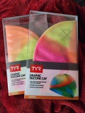 New TYR Junior Multi-Color Tie-Dye Graphic Silicone Swim Cap Ages 10-16 Years