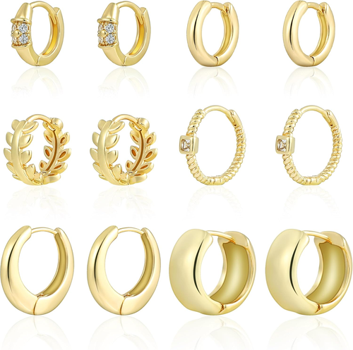 6 Pairs Small Gold Huggie Hoop Earrings for Women, 14K Gold Plated Cartilage - Picture 10 of 12