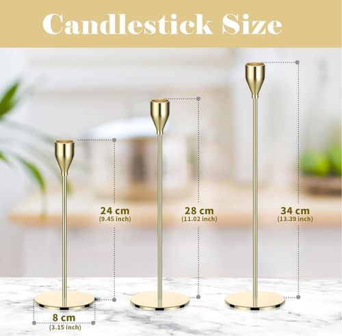 Metal Candle Holders Set of 3 for Taper Candles, Decorative Candlestick Stand US - Picture 3 of 5