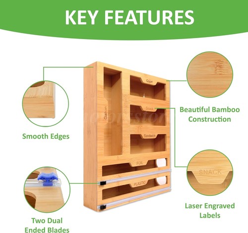 Storage Organizer Storage Bag Bamboo Ziplock Bag/Kitchen Bag Dispenser forDrawer - Picture 4 of 13