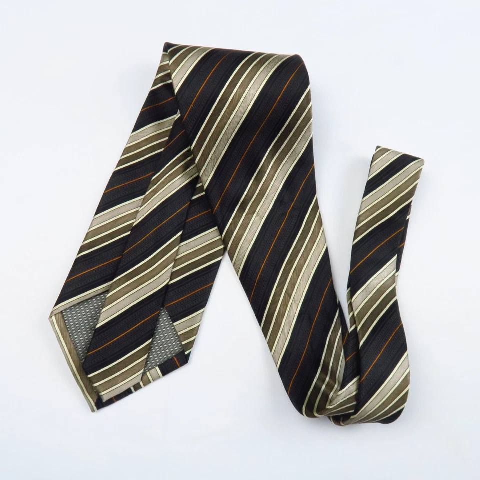 Croft & Barrow Black Brown Tan Diagonal Stripes Mens Tie 60x3.5 Modern Preppy - Image 4 of 4