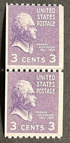 Travelstamps: US Stamps Scott #851 3c Jefferson MNH OG Coil Line Pair - Picture 2 of 5