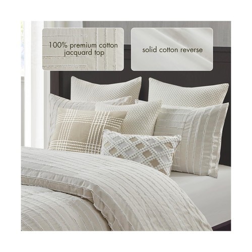 MADISON PARK SIGNATURE King Comforter Set Clipped Jacquard Stripes with Butto... - Picture 3 of 7