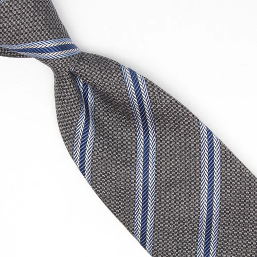 Josiah France Mens Wool Silk Necktie Gray Navy Blue Rope Stripe Weave Woven Tie