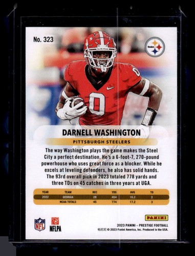 Panini Prestige #323 2023 Darnell Washington Pittsburgh Steelers novato - Imagen 2 de 2